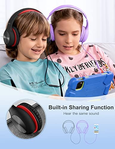 Premium Kids Over-Ear Headphones with Built-In Microphone – Safe Volume Control, Lightweight Dark Green Design for Online Learning & Travel, HD Sound Quality, Collaborative Audio Sharing Feature for Enhanced Learning Experiences