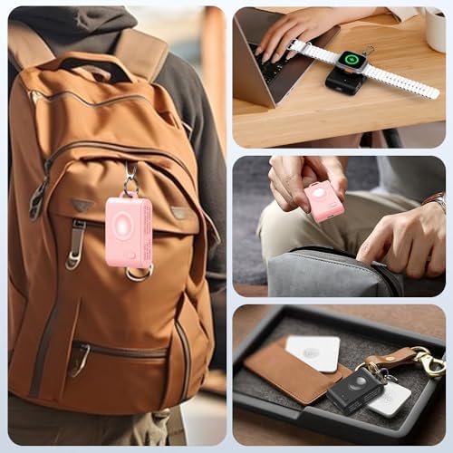 Compact Keychain Magnetic i Watch Charger Duo – Portable 2000 m Ah Power Bank for Apple Watch Series 1-9, SE, Ultra & Ultra 2 – Stylish Black & Pink Design for On-the-Go Charging Efficiency