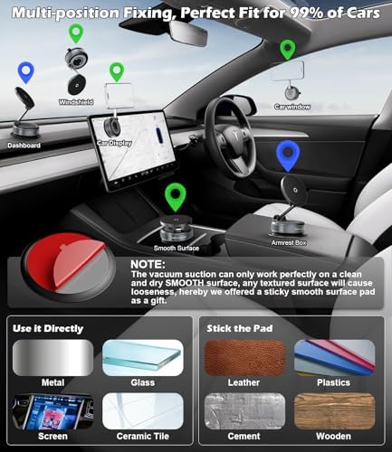 CloudValley 15W Fast Wireless Charger Car Phone Holder Mount, Vacuum Suction Cup Phone Holder Design for MagSafe iPhone 16/15/14/13/12, 360° Adjustable & Foldable Stand for Dashboard & Windshield – Enhanced Compatibility and Speed