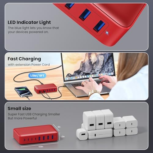 200 W Ga N III USB C Charging Hub – 6-Port Fast Charging Station for Laptops and Devices – PD 65 W Compatible with Mac Book Pro, i Pad, i Phone 15/16, Galaxy S23/S24, Steam Deck & More – Ultimate Universal Charger for Home, Office & Travel