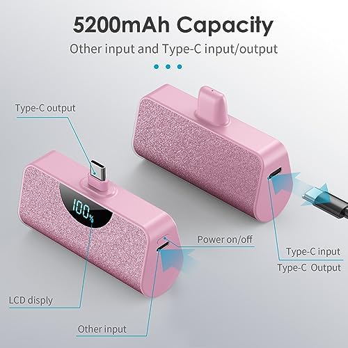 Dual Pack Mini Portable USB-C Power Bank 5200 m Ah – Fast Charging Battery Backup with LCD Display for i Phone 16 Series, Samsung, and Android Devices – Ultimate On-the-Go Power Solution