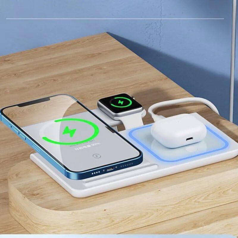 Ultimate 3-in-1 Foldable Wireless Charging Dock for Apple Devices with Built-In LED Night Light – Fast, Compact, and Stylish Charger for i Phone, Apple Watch, and Air Pods – Perfect for Home and Travel – Sleek White Finish for Modern Aesthetics and Organized Spaces