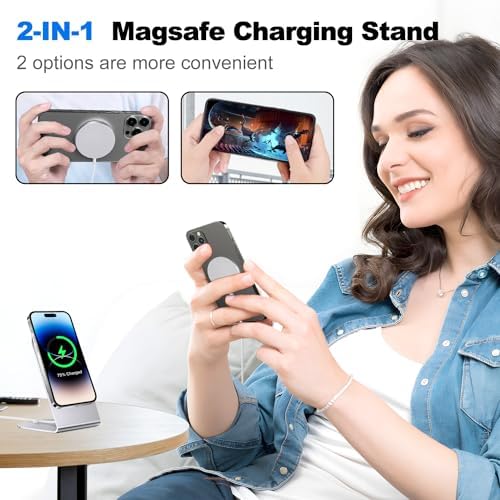 Magnetic Wireless Charger for i Phone 15/14/13/12 Series – Versatile Mag Safe Charging Stand with Dual Ports & 5 ft Cable for i Phone and Air Pods 2/3/Pro (Adapter Not Included) – Enhanced Speed & Seamless Compatibility for Effortless Power Solutions