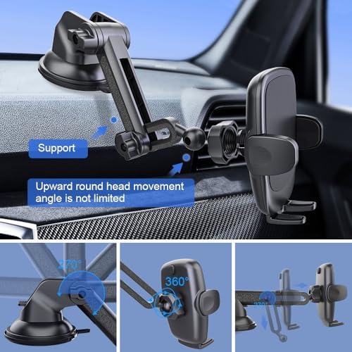 DEERLAMN Car Phone Holder, [Upgraded Stronger Suction] Phone Mount for Car Dashboard & Windshield, Universal Cellphone Holder Fit for iPhone 16 Pro Max 15 14 13 12 All Smartphone – Enhanced Compatibility and Speed