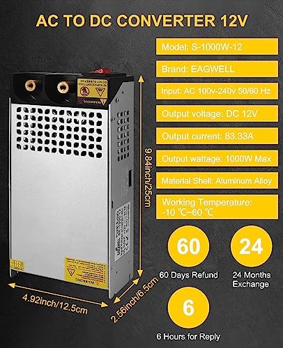 Eagwell 600 W 12 V AC to DC Power Supply Converter – High-Efficiency SMPS Adapter for RVs, LED Strips, and LCD Monitors – Reliable 50 A Output with Safety Features for Versatile Applications and Enhanced Performance
