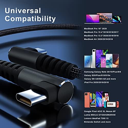 Ultimate 100 W USB C to USB C Cable Pack – 1 ft, 3-Pack Right Angle Nylon Braided Fast Charging Cables for Mac Book Pro 2021, i Pad Pro 2021, Samsung, Pixel, and LG – Enhanced Durability, Space-Saving Design, and High-Speed Data Transfer