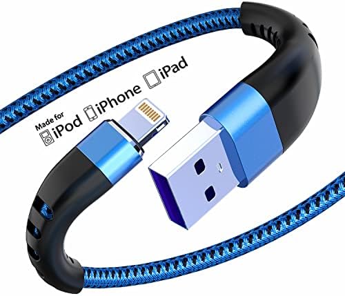 Essri 10 FT Nylon Braided i Phone Charger Cord 2-Pack – Fast Charging Lightning Cable for i Phone 14, 13, 12, 11, X, XS, XR, and 15 – Durable Blue 10 Foot Charging Solution for Ultimate Convenience and Style