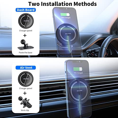 OHLPRO Mag Safe Car Charger Mount for i Phone 16/15/14/13 Pro Max – 15 W Fast Charging Phone Holder with 360° Rotation, Secure Adhesive Base for Tesla and Other Vehicles, Ultimate Magnetic Car Accessory for Safe Driving and Hands-Free Navigation – Perfect Gift for Tech Enthusiasts and Road Warriors