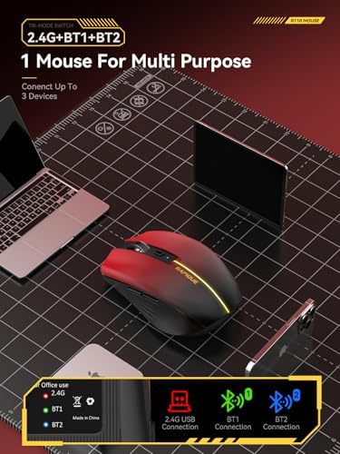 Streamlined Bluetooth Wireless Mouse – Rechargeable Ergonomic Multi-Device Mice (Tri-Mode: BT1/BT2 + 2.4 GHz) with USB Receiver, Stylish Khaki to Pink Design for Laptop, Mac Book, PC, i Mac, i Pad – Ultimate Comfort & Flexibility for Effortless Productivity