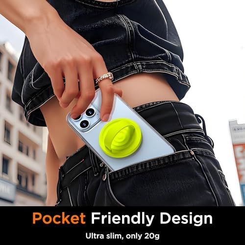 Transform Your i Phone Experience with the Neon Yellow Magnetic Phone Grip – Perfectly Engineered for Mag Safe Compatibility, Ergonomic Silicone Comfort, and Versatile Removable Loop Design for Effortless One-Handed Operation on Pro Max/Plus/16/15/14/13/12 Models – A Stylish Blend of Functionality and Contemporary Aesthetics