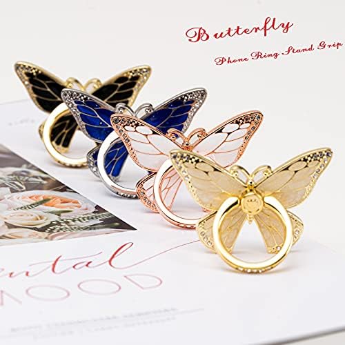 Glitter Butterfly Phone Ring Grip Holder – 360-Degree Rotating Kickstand for i Phone, Samsung Galaxy & Android – Stylish Rhinestone Design for Enhanced Durability and Comfort – Perfect Gift for Women and Girls – Secure Adhesive for Optimal Grip – Versatile Stand for Video Calls, Streaming & More