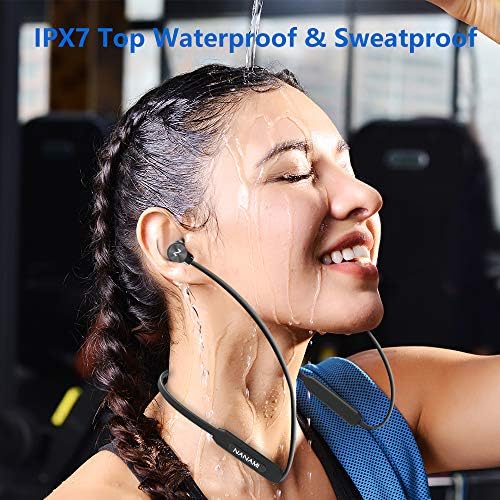 NANAMI Bluetooth Sports Earbuds – Premium Wireless Neckband Headphones with Hi-Fi Deep Bass, IPX7 Waterproof Protection, and 24-Hour Playtime for Gym and Running – Advanced Bluetooth 5.3 Connectivity with Built-in Mic for Seamless Calls and Voice Control