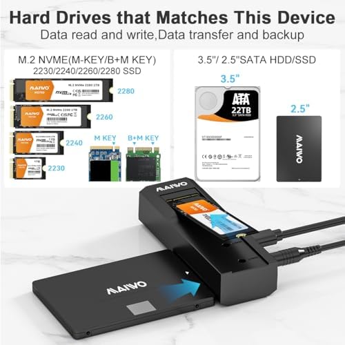 MAIWO M.2 NVMe to 2.5” & 3.5” Standalone Clone Enclosure – High-Speed USB-C Duplicator for Effortless SSD & HDD Cloning Without a PC – Portable Data Backup Solution with 10 Gbps Transfer Speeds and Enhanced Compatibility