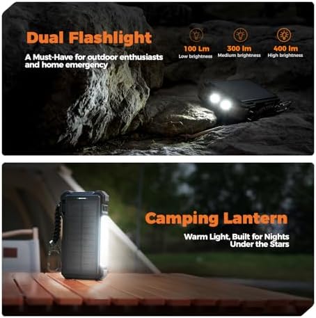 Ultimate BLAVOR 20000 m Ah Solar Power Bank with Fast Charge and Built-In Cables – Ideal Multi-Device Charger for Outdoor Adventures, Camping, and Daily Use – Eco-Friendly USB C Battery Pack Compatible with i Phone 16-11, i Pad, Samsung, and Apple Watch