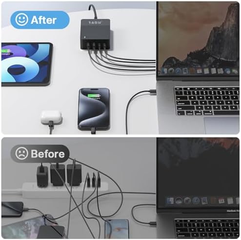High-Efficiency 165 W Ga N USB-C Multi-Device Charging Hub with Dual Type C Ports – Ultimate Fast Charger for i Phone, i Pad, Google Pixel, and Samsung Galaxy – Compact 4-Port Power Station for Seamless Charging Experience at Home, Office, or On-the-Go