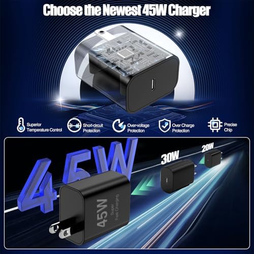 45 W USB-C Fast Charger Bundle for i Phone 16/16 Pro Max & 15/15 Pro Max – 2-Pack 10 FT Type C Cables, PD 3.0 Power Delivery Adaptor for i Pad Pro, Mac Book Air/Pro M1/M2, Air Pods – Stylish Purple Design with Enhanced Charging Speed and Compatibility