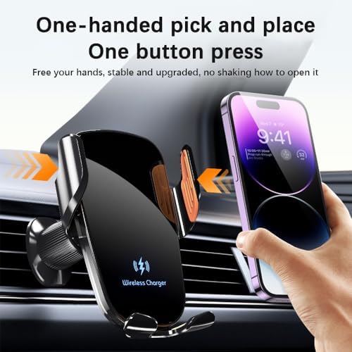 Wireless Car Charger, 15W Fast Charging Car Phone Holder Charger, Phone Mount Air Vent for iPhone15 14 13 12 11 Pro Max Xs, Samsung Galaxy S23 S22 S21 S20 S10+ Note 9 and More – Enhanced Compatibility and Speed
