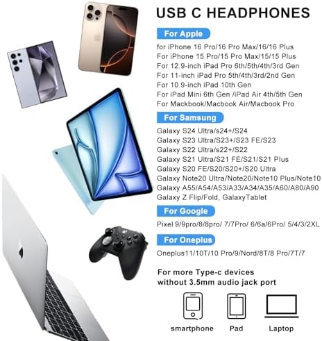 High-Fidelity USB C Earbuds for Samsung Galaxy S24 & S23 Ultra – Exceptional Wired Headphones with Built-In Mic for Crystal-Clear Sound, Magnetic In-Ear Design, and Wide Device Compatibility Including i Phone 16, Galaxy A55 & More – Ideal for Music, Gaming, and Hands-Free Calls