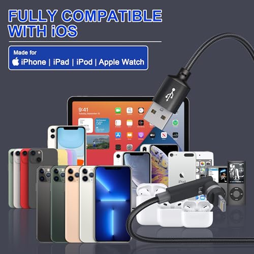 Revolutionize Your Charging Experience with the 90-Degree Lightning Cable – 360° Rotating Connector for Apple Devices | MFi Certified, Fast 2.4 A Charging, Right Angle Design for i Phone 14/13/12/11/X/8/7/6/5 Pro Max & i Pad | 3 FT Length for Ultimate Convenience and Compatibility