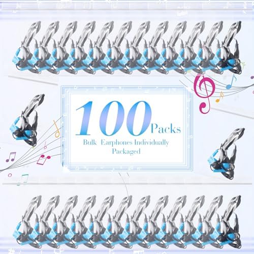 Kanayu 100 Pack Classroom-Ready Wired Earbuds – High-Quality 3.5 mm Jack Earphones for Enhanced Student Learning, Individually Packaged for Quick Distribution, Lightweight Comfort for Focused Educational Experiences