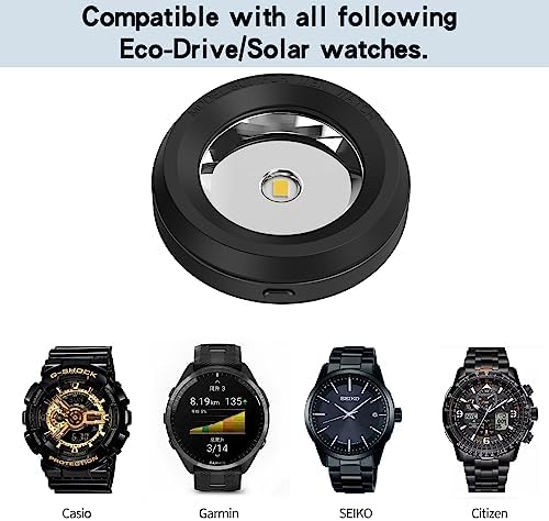 Rounkin Solar Watch Fast Charger – High-Efficiency Portable Solar Power Station for Casio, Citizen, Seiko, and Garmin Watches – Durable Metal Base, 9-Hour Auto Shut-Off Timer, Rapid Heat Dissipation for Optimal Performance and Eco-Friendly Charging Solutions