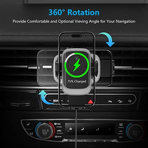 Effortless Wireless Car Charger & Auto-Clamping Phone Mount – 15 W/10 W/7.5 W Fast Charging Solution for i Phone 14/13/12/11/10/8 & Samsung Galaxy Series – Secure Air Vent Design for Optimal Stability & Hands-Free Convenience – Upgrade Your Driving Experience with Enhanced Compatibility and Safety