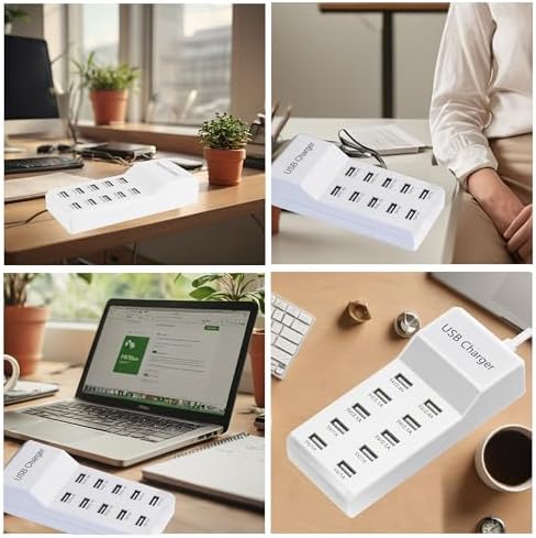 10-Port USB Charging Station – Fast Charging Dock with 6 USB-A & 4 USB-C Ports for Phones, Tablets, and Smartwatches – Sleek White Multi-Device Charger for Home and Office Efficiency