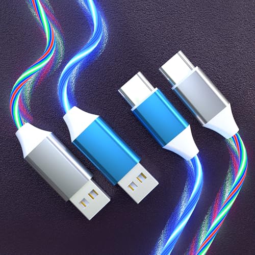 Illuminate Your Charging: 2-Pack LED USB A to C Charger Cable – Vibrant Light-Up Type C Cord for i Phone 15, Samsung Galaxy S21/S20/S10/S9/S8, Note 20, LG V30/V20/G6 – 78-Inch Durable Fast Charging Solution in Purple & Green
