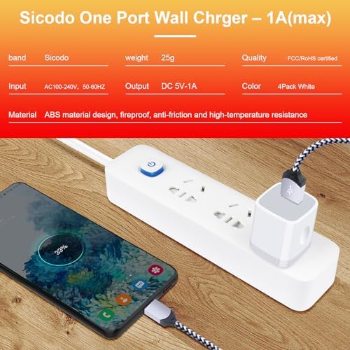 Sicodo 4-Pack High-Speed USB Wall Charger Block – Universal Fast Charging Adapter for i Phone 16/15/14/13/SE (2020) & Samsung Galaxy S25/S24/S23 – Compact Travel-Friendly Design for Enhanced Portability and Performance – Stay Connected Anytime, Anywhere!
