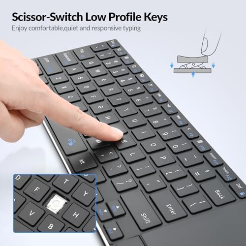 Transform Your Workspace with the Rii Ultra-Slim Wireless Bluetooth Keyboard – Multi-Device Rechargeable Stainless Steel Design with Multi-Touch Touchpad for Seamless PC, Mac, and Laptop Connectivity – Ergonomic, Durable, and Stylish for Effortless Typing and Navigation