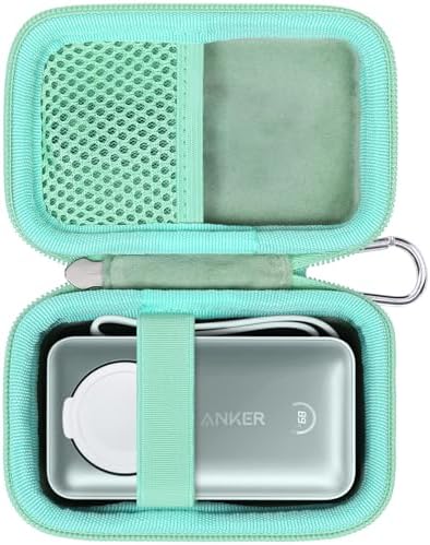 Khanka Compact Hard Shell Travel Case for Anker Mag Go 10000 m Ah Power Bank – Lightweight & Shockproof Protection for Apple Watch Charging – Ideal for Outdoor Adventures with Carabiner Clip – Dust & Water Resistant Storage Solution – Secure Design with Internal Buckle & Mesh Pocket for Accessories – Case Only, No Battery Included