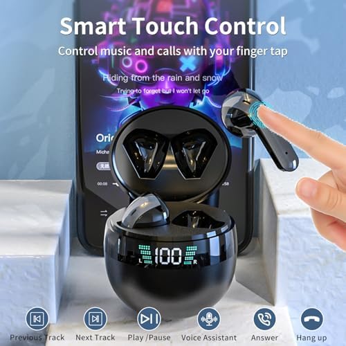 Revolutionary Bluetooth 5.5 Wireless Earbuds – Ergonomic Hi-Fi Stereo Sound Buds with Touch Control and LED Battery Indicator for Seamless i OS & Android Pairing – Ideal for Fitness Enthusiasts and Music Lovers on the Move