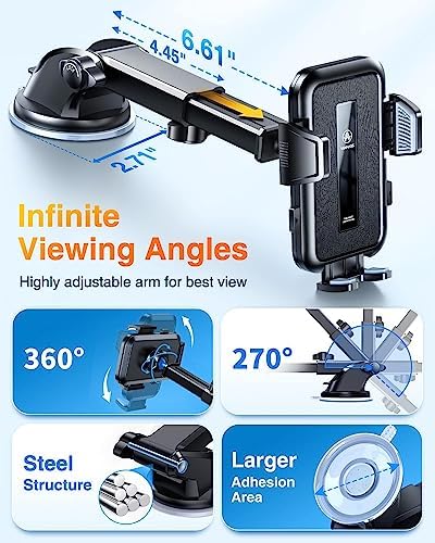 VANMASS 2025 Premium Car Phone Holder – Unmatched 85+ LBS Suction Power for Secure Hands-Free Navigation | Universal Compatibility with i Phone 16 Pro Max, 15, 14, 13 & Android Devices | Versatile Windshield, Dashboard & Air Vent Mount for Maximum Convenience | Durable Design Ensures Safe Driving Experience