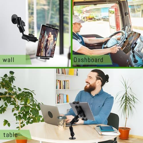 Heavy-Duty Metal Tablet Mount for Vehicles – Adjustable Long Arm Holder for 7-14.6 Inch Tablets, Perfect for Trucks, Cars, and Industrial Use – Enhanced Stability and Versatile Positioning for Dashboards, Walls, and Desks