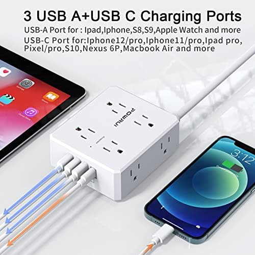 Maximize Your Power Management with a 6 Ft Surge Protector Power Strip – 8 Outlet Extension Cord Featuring 4 Fast USB Charging Ports (1 USB-C), Ideal for Home Office Convenience and Safety, ETL Listed for Enhanced Surge Protection and Compatibility