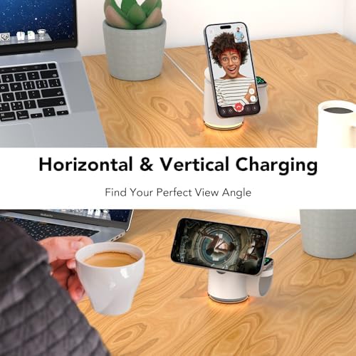 HATALKIN 4-in-1 Wireless Charging Station with Integrated Night Light – Fast Charging Dock for i Phone 12-16 Pro/Max, Apple Watch Series 6-Ultra, Air Pods – Sleek Design for Effortless Device Organization and Ambiance Enhancement