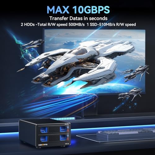 High-Performance Aluminum Dual Bay Hard Drive Enclosure – 10 Gbps USB 3.2 Gen 2 with Cooling Fan for 2.5”/3.5” SATA HDD/SSD, Hot Swappable & Daisy Chain Expansion, Tool-Free Setup for Seamless Data Management