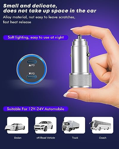Effortless Power on the Go: 40 W Dual USB-C Fast Car Charger for i Phone with 2 Lightning Cables – Rapid Charging for i Phone 14/13/12/11 Pro Max and i Pads, Enhanced Compatibility, and Built-in Safety Features for Ultimate Device Protection