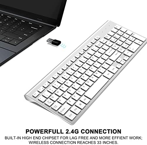 Sleek JOYACCESS J Wireless Keyboard – Ultra-Compact 2.4 G Slim Design with Numeric Keypad for Effortless Typing on Laptops, Mac Book Air, and PCs – Elegant Silver & White Finish for Modern Workspaces – Perfect for Professionals and Students Seeking Enhanced Productivity