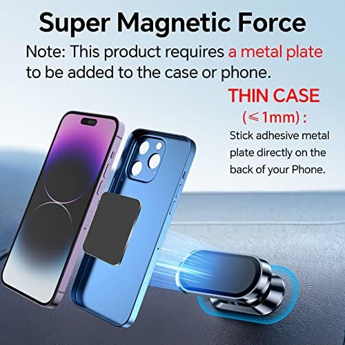 2-Pack Magnetic Car Phone Holder – Ultimate Dashboard Mount with Strong Magnet for i Phone & Samsung – Secure Phone Grip with 4 Metal Plates for Enhanced Compatibility & 360-Degree Rotation – Effortless Installation & Stylish Design for Safe Driving