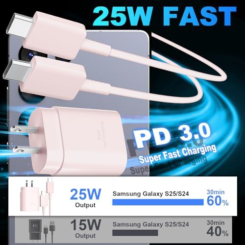 25 W Ultra-Fast Samsung Charger with 6.6 FT USB-C Cable | Rapid Charging Solution for Galaxy S25/S24/S23/S22/S21/Note Series | High-Speed Performance & Safety Features for On-the-Go Users | Ideal for Travel & Everyday Use | Boost Your Device’s Battery Life Effortlessly
