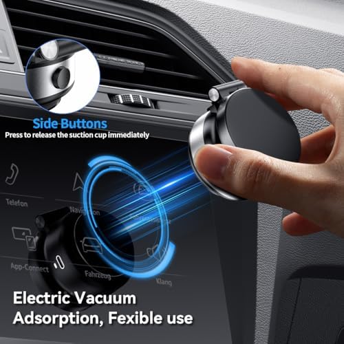 Electric Vacuum Magnetic Suction Phone Holder,XO Adjustable and Foldable Car Mount,Strong Magnetic Car Phone Holder for iPhone16/15/14/13/12,for Shower/Car/Mirror(Light Grey – Enhanced Compatibility and Speed
