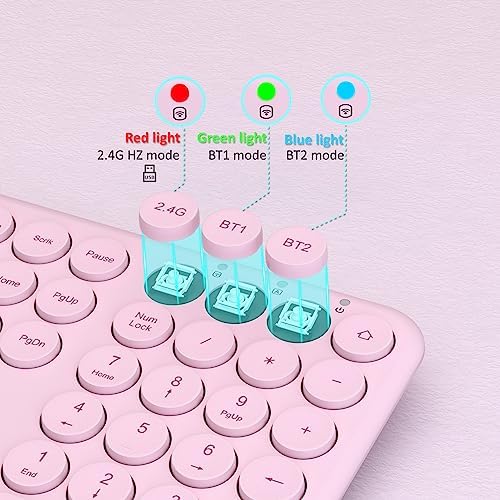 UBOTIE Wireless Green Keyboard – Stylish Full-Size Bluetooth & 2.4 GHz Dual Mode Keyboard with Unique Round Keycaps, Ultra-Slim Design & Quiet Scissor Switches for Effortless Typing on PC, MAC & Smart Devices – Perfect for Home & Office Use