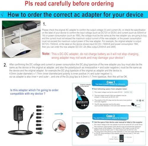Guan Ting Universal 12 V 2 A Power Supply Adapter – High-Efficiency AC to DC Charger with 8 Interchangeable Tips for Maximum Flexibility – Compact 24 W Converter for Rapid Charging and Enhanced Device Compatibility