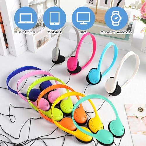 Yunsailing 30 Pack Colorful Classroom Headphones for Kids – Durable On-Ear Adjustable Earphones with Universal 3.5 mm Jack – Essential Bulk Headsets for Engaging Learning and Interactive Activities in Educational Settings