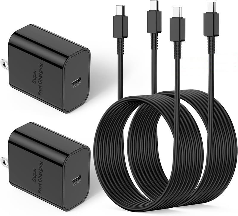 45 W Samsung Super Fast Charger Duo with 10 ft USB C to C Cable – Ultimate Charging Solution for Galaxy S25/S24/S23/S22 Series and Note 20/10 – Enhanced Speed, Versatile Use, and Durable Design for Everyday Convenience
