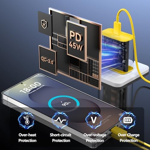 45 W Super Fast USB-C Charger with 6.6 ft Cable – Ultra-Fast Charging Adapter for Samsung Galaxy S24/S23/S22/S21/Note 20 – Stylish Deep Purple & Blue Design for Enhanced Device Performance and Safety