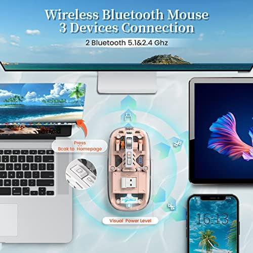 Sleek A.JAZZ Wireless Bluetooth 5.1 & 2.4 G Mini Mouse – Lightweight, Rechargeable, and Silent for Ultimate Focus in Office, PC, Mac, and i Pad Use – Stylish Transparent Design with Nano USB-C Receiver for Enhanced Compatibility and Performance
