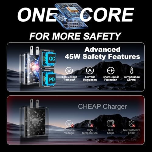 45 W Super Fast USB-C Charger for Samsung Galaxy | Dual Port Fast Charging Block with 10 FT Cable | Ultimate Compatibility for Galaxy S25/S24/S23/S22 Series | Efficient, Reliable, and Travel-Friendly Charging Solution