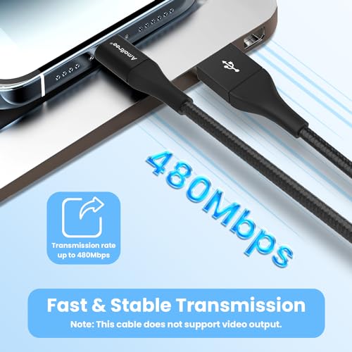 Premium Apple MFi Certified 4 Ft Lightning Cable 2-Pack – Fast Charging USB A to Lightning Braided Cable for i Phone 14/13/12/11/XS/XR/8/7/6/5 – Durable Woven Design for Enhanced Longevity & Car Play Compatibility – Sleek Black Finish